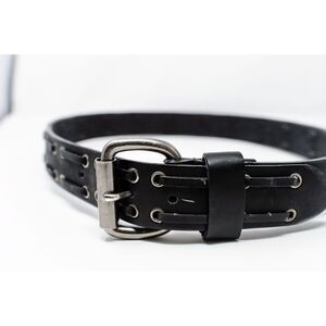 Black Fabricated Vintage Leather Belt 36" With Metal Buckle goth rock